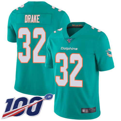 Nike Miami Dolphins 32 Kenyan Drake Aqua Green Team Color Men Stitched NFL 100th Season Vapor Limited Jersey